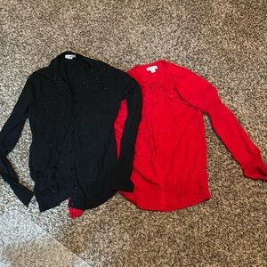 Women’s Merona Cardigan Sweaters Crystal Embellishments Sz S Red & Black ❤️🖤